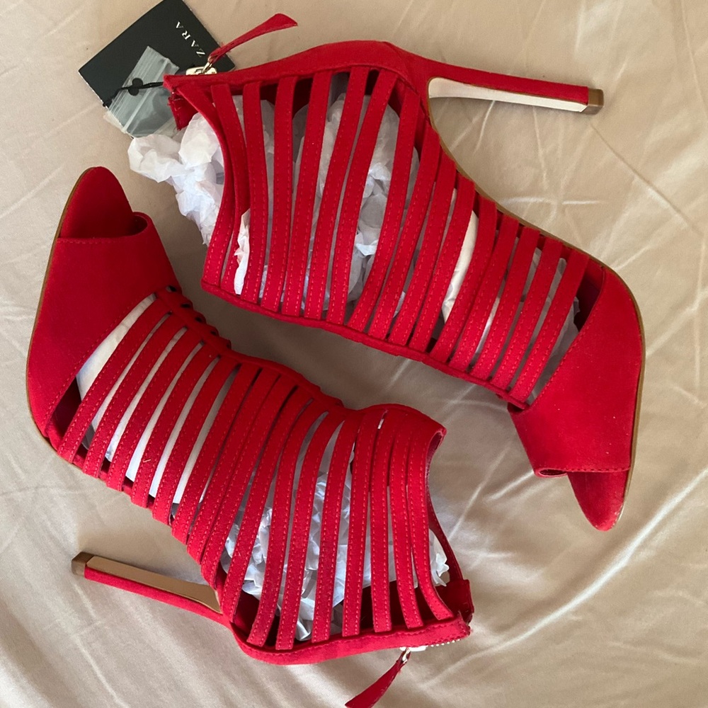 NWT Zara Red Strappy Heels